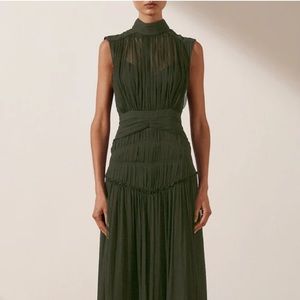 Shona Joy, Clemence High Neck midi dress in olive. Only worn once, like new!
